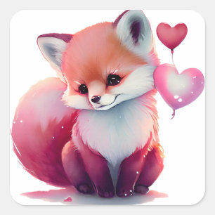 Cute Heart Fox Valentine  Square Sticker