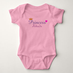 Cute Heart Gold Crown Princess Pink Personalized Baby Bodysuit