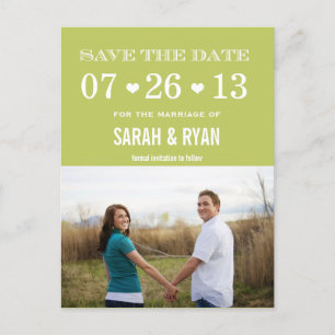 Cute Heart Green Save the Date Photo Postcards