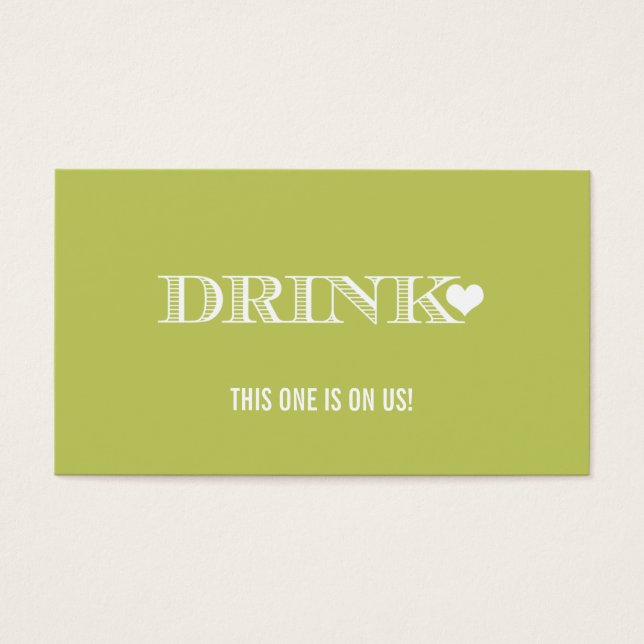 Cute Heart Green Wedding Drink Ticket (Front)
