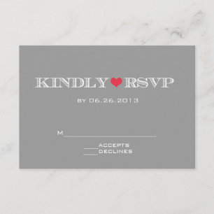 Cute Heart Grey Red Wedding RSVP Cards