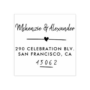 Cute Heart & Hand-written Names Return Address Rubber Stamp