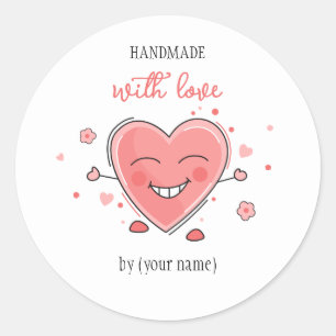 Cute heart Handmade with Love Classic Round Sticker