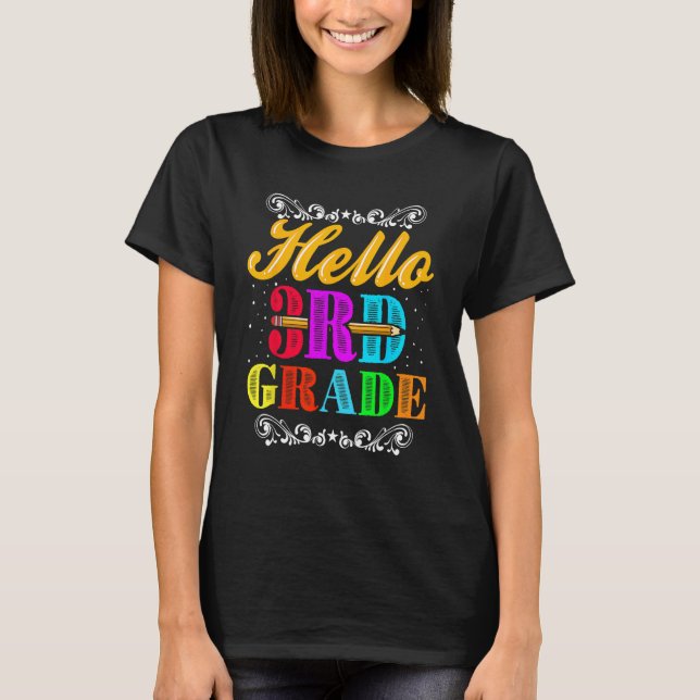 Cute Heart Hello 3rd Grade First Day Back To Schoo T-Shirt (Front)