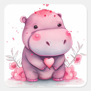 Cute Heart Hippo Valentine Square Sticker