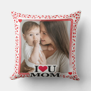 Cute HEART I LOVE YOU MOM Mother's Day Photo Gift Throw Pillow