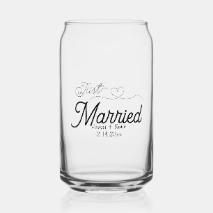 Cute Heart Just Married Calligraphy Wedding Day Can Glass