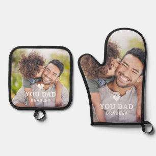 Cute HEART LOVE YOU DAD Photo Father's Day Oven Mitt & Pot Holder Set