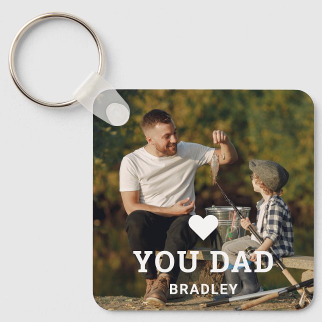 Cute HEART LOVE YOU DAD Photo Names Keychain (Front)