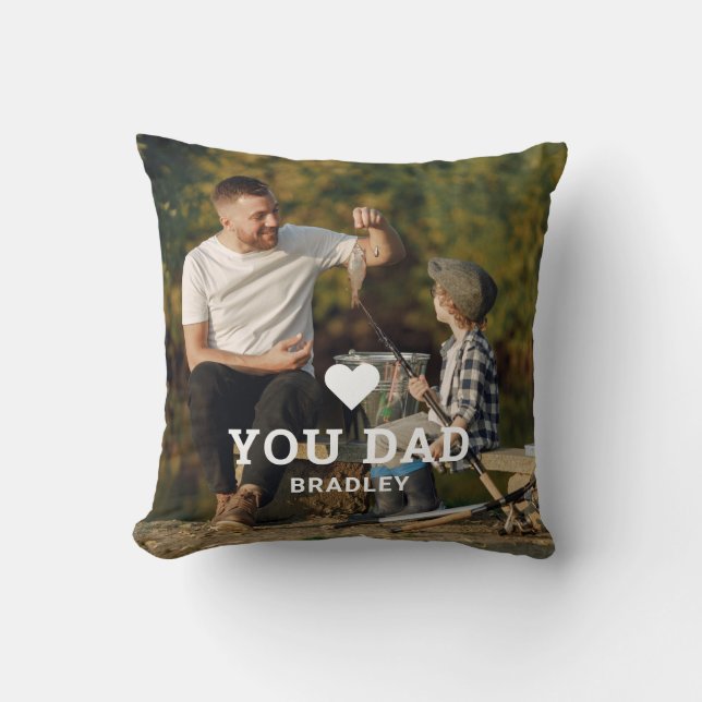 Cute HEART LOVE YOU DAD Photo Names Throw Pillow (Front)
