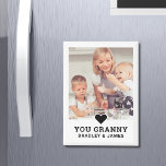 Cute Heart Love You Granny Mother's Day Photo Magnet<br><div class="desc">Cute Heart Love You Granny Mother's Day Photo Magnet features your favourite photo with the text "(love heart) you Granny" in modern script with your names below on a white background. Personalize by editing the text in the text box provided and adding your own picture. Makes the perfect personalized gift...</div>