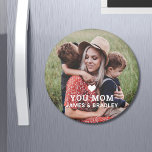 Cute HEART LOVE YOU MOM Mother's Day Magnet<br><div class="desc">Cute HEART LOVE YOU MOM Mother's Day Magnets features your favourite photo with the text "(love heart) you Mom" in modern white script with your names below. Personalize by editing the text in the text box provided and adding your own picture. Designed by ©2022 Evco Studio www.zazzle.com/store/evcostudio</div>