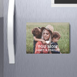 Cute HEART LOVE YOU MOM Mother's Day Magnet<br><div class="desc">Cute HEART LOVE YOU MOM Mother's Day Magnets features your favourite photo with the text "(love heart) you Mom" in modern white script with your names below. Personalize by editing the text in the text box provided and adding your own picture. Designed by ©2022 Evco Studio www.zazzle.com/store/evcostudio</div>