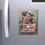 Cute HEART LOVE YOU MOM Mother's Day Magnet<br><div class="desc">Cute HEART LOVE YOU MOM Mother's Day Magnets features your favourite photo with the text "(love heart) you Mom" in modern white script with your names below. Personalize by editing the text in the text box provided and adding your own picture. Designed by ©2022 Evco Studio www.zazzle.com/store/evcostudio</div>