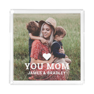 Cute Heart Love You Mom Mother's Day Photo Acrylic Tray