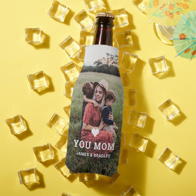 Cute HEART LOVE YOU MOM Mother's Day Photo Bottle Cooler (In Situ Summer)