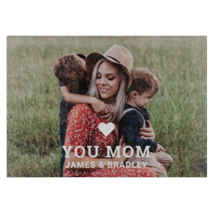 Cute HEART LOVE YOU MOM Mother's Day Photo Cutting Board