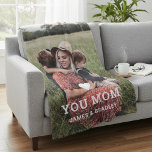 Cute HEART LOVE YOU MOM Mother's Day Photo Fleece Blanket<br><div class="desc">Cute Heart Love You Mom Mother's Day Photo Fleece Blanket features your favourite photo with the text "(love heart) you Mom" in modern white script with your names below. Personalize by editing the text in the text box provided and adding your own picture. Designed by ©2022 Evco Studio www.zazzle.com/store/evcostudio</div>