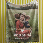 Cute HEART LOVE YOU MOM Mother's Day Photo Fleece Blanket<br><div class="desc">Cute Heart Love You Mom Mother's Day Photo Fleece Blanket features your favourite photo with the text "(love heart) you Mom" in modern white script with your names below. Personalize by editing the text in the text box provided and adding your own picture. Designed by ©Evco Studio www.zazzle.com/store/evcostudio</div>