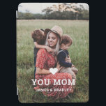 Cute HEART LOVE YOU MOM Mother's Day Photo iPad Air Cover<br><div class="desc">Cute Heart Love You Mom Mother's Day Photo iPad Case Cover features your favourite photo with the text "(love heart) you Mom" in modern white script with your names below. Personalize by editing the text in the text box provided and adding your own picture. Designed by ©2022 Evco Studio www.zazzle.com/store/evcostudio...</div>