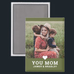Cute Heart Love You Mom Mother's Day Photo Magnet<br><div class="desc">Cute Heart Love You Mom Mother's Day Photo Magnet features your favourite photo with the text "(love heart) you Mom" in modern script with your names below on a midnight blue background. Personalize by editing the text in the text box provided and adding your own picture. Makes the perfect personalized...</div>