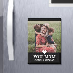 Cute Heart Love You Mom Mother's Day Photo Magnet<br><div class="desc">Cute Heart Love You Mom Mother's Day Photo Magnet features your favourite photo with the text "(love heart) you Mom" in modern script with your names below on a black background. Personalize by editing the text in the text box provided and adding your own picture. Makes the perfect personalized gift...</div>