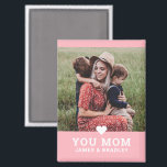 Cute Heart Love You Mom Mother's Day Photo Magnet<br><div class="desc">Cute Heart Love You Mom Mother's Day Photo Magnet features your favourite photo with the text "(love heart) you Mom" in modern script with your names below on a light pink background. Personalize by editing the text in the text box provided and adding your own picture. Makes the perfect personalized...</div>