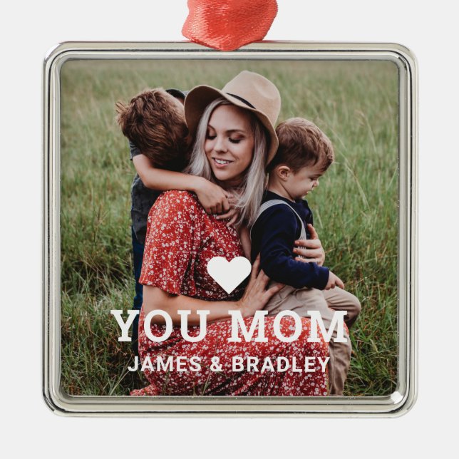Cute Heart Love You Mom Mother's Day Photo Metal Ornament (Front)