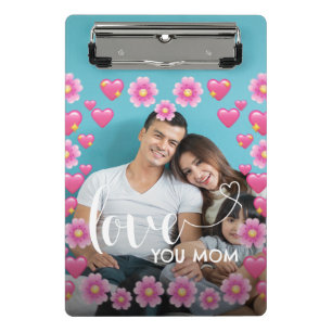 Cute HEART LOVE YOU MOM Mother's Day Photo  Mini Clipboard