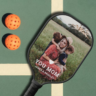 Cute HEART LOVE YOU MOM Mother's Day Photo Pickleball Paddle