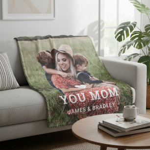 Cute HEART LOVE YOU MOM Mother's Day Photo Sherpa Blanket