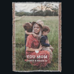 Cute HEART LOVE YOU MOM Mother's Day Photo Throw Blanket<br><div class="desc">Cute Heart Love You Mom Mother's Day Photo Fleece Blanket features your favourite photo with the text "(love heart) you Mom" in modern white script with your names below. Personalize by editing the text in the text box provided and adding your own picture. Designed by ©2022 Evco Studio www.zazzle.com/store/evcostudio</div>