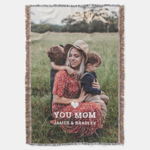 Cute HEART LOVE YOU MOM Mother's Day Photo Throw Blanket