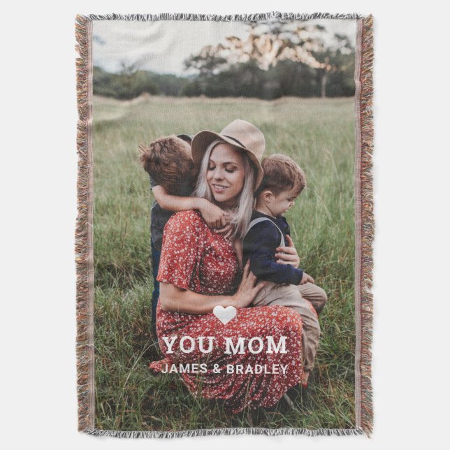 Cute HEART LOVE YOU MOM Mother's Day Photo Throw Blanket (Front Vertical)