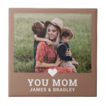 Cute Heart Love You Mom Mother's Day Photo Tile<br><div class="desc">Cute Heart Love You Mom Mother's Day Photo Decorative Tiles features your favourite photo with the text "(love heart) you Mom" in modern white script with your names below on a mocha mousse background. Personalize by editing the text in the text box provided and adding your own picture. Makes the...</div>