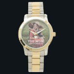Cute Heart Love You Mom Mother's Day Photo Watch<br><div class="desc">Cute Heart Love You Mom Mother's Day Photo Watch eWatch features your favourite photo with the text "(love heart) you Mom" in modern white script with your names below. Personalize by editing the text in the text box provided and adding your own picture. Perfect for Christmas, birthday and Mother's Day...</div>