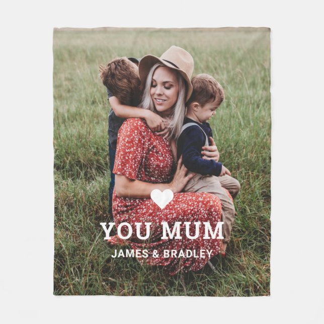 Cute HEART LOVE YOU MUM Mother's Day Photo Fleece Blanket (Front)