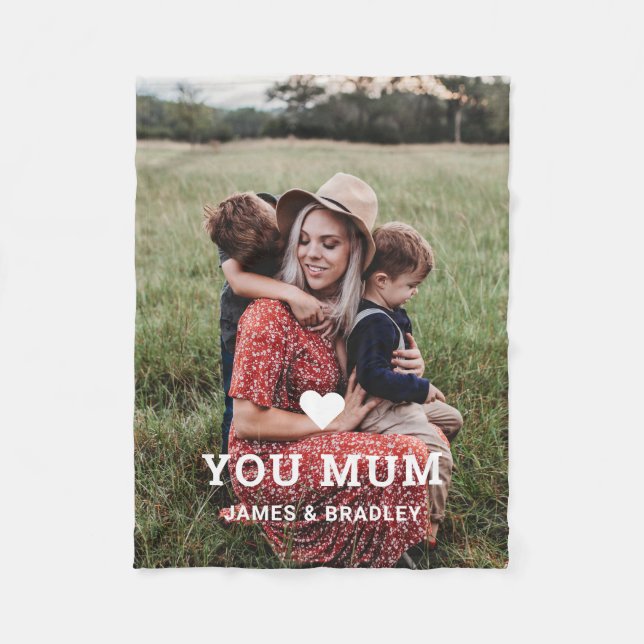 Cute HEART LOVE YOU MUM Mother's Day Photo Fleece Blanket (Front)