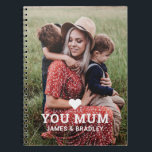 Cute Heart Love You Mum Mother's Day Photo Notebook<br><div class="desc">Cute Heart Love You Mum Mother's Day Photo Notebook features your favourite photo with the text "(love heart) you Mum" in modern white script with your names below. Personalize by editing the text in the text box provided and adding your own picture. Makes the perfect personalized gift for mom for...</div>