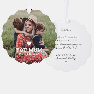 Cute HEART LOVE YOU MUM Mother's Day Photo Ornament Card
