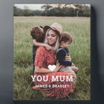Cute HEART LOVE YOU MUM Mother's Day Photo Plaque<br><div class="desc">Cute Heart Love You Mum Mother's Day Photo Poster features your favourite photo with the text "(love heart) you Mum" in modern white script with your names below. Personalize by editing the text in the text box provided and adding your own picture. Perfect for Christmas, birthday and Mother's Day gifts....</div>