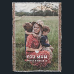 Cute HEART LOVE YOU MUM Mother's Day Photo Throw Blanket<br><div class="desc">Cute Heart Love You Mum Mother's Day Photo Fleece Blanket features your favourite photo with the text "(love heart) you Mum" in modern white script with your names below. Personalize by editing the text in the text box provided and adding your own picture. Designed by ©2022 Evco Studio www.zazzle.com/store/evcostudio</div>