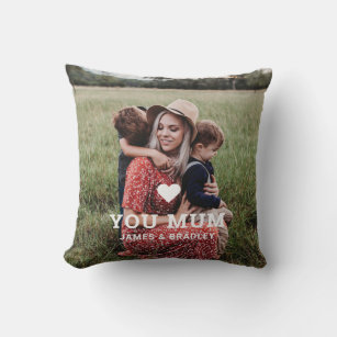Cute HEART LOVE YOU MUM Mother's Day Photo Throw Pillow
