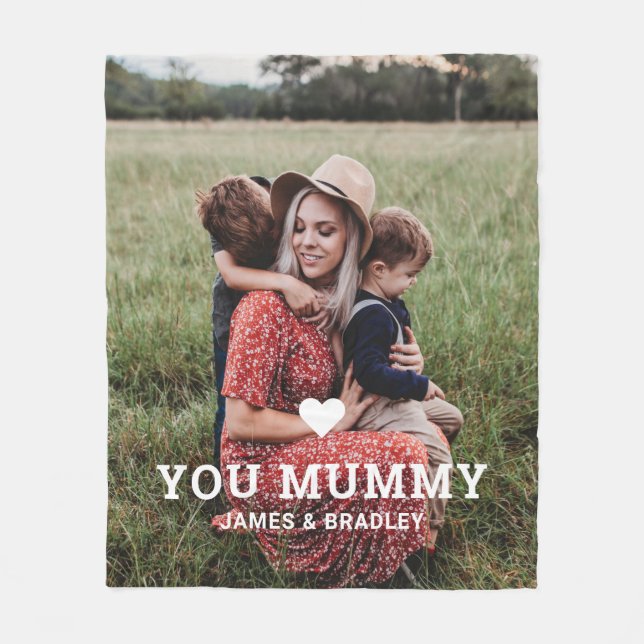 Cute HEART LOVE YOU MUMMY Mother's Day Photo Fleece Blanket (Front)