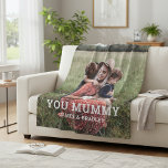 Cute HEART LOVE YOU MUMMY Mother's Day Photo Fleece Blanket<br><div class="desc">Cute Heart Love You Mummy Mother's Day Photo Fleece Blanket features your favourite photo with the text "(love heart) you Mummy" in modern white script with your names below. Personalize by editing the text in the text box provided and adding your own picture. Designed by ©2022 Evco Studio www.zazzle.com/store/evcostudio</div>