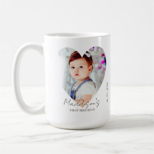 Cute Heart Minimalist Photo First Birthday Coffee Mug