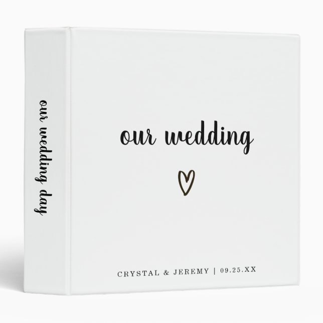 Cute Heart Minimalist Simple Modern Wedding Binder (Front/Spine)