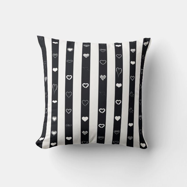 Cute Heart Modern Black Stripe Throw Pillow (Front)