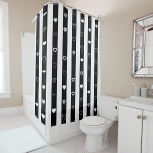 Cute Heart Modern Black White Stripe