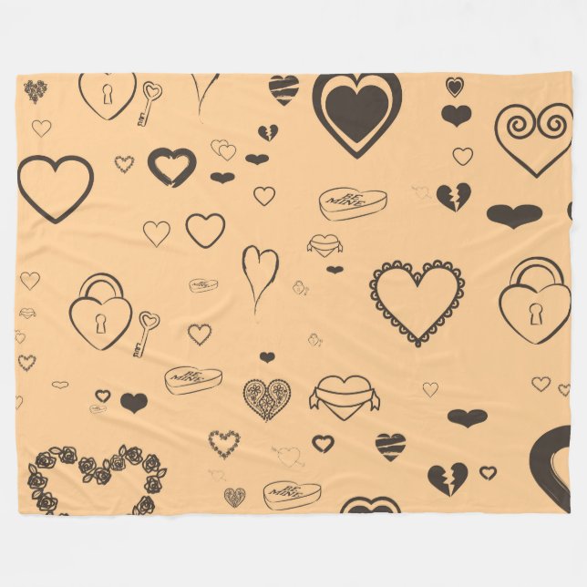 Cute Heart Modern Dark Grey Pattern Fleece Blanket (Front (Horizontal))
